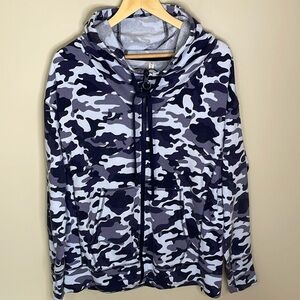 FABLETICS Womens Full Zip‎ Medium Hooded  Blue Camo Leah Oversized Sweatshirt